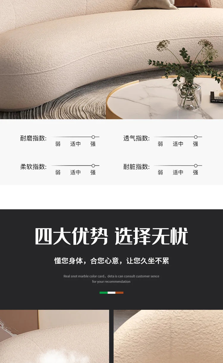 Internet celebrity lamb wool coffee table combination hotel lobby lounge multi-person curved fabric sofa