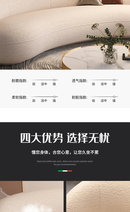 Internet celebrity lamb wool coffee table combination hotel lobby lounge multi-person curved fabric sofa