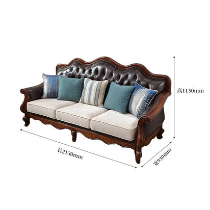 4*American all-solid wood leather sofa European double triple retro modern simple