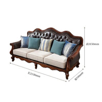 4*American all-solid wood leather sofa European double triple retro modern simple