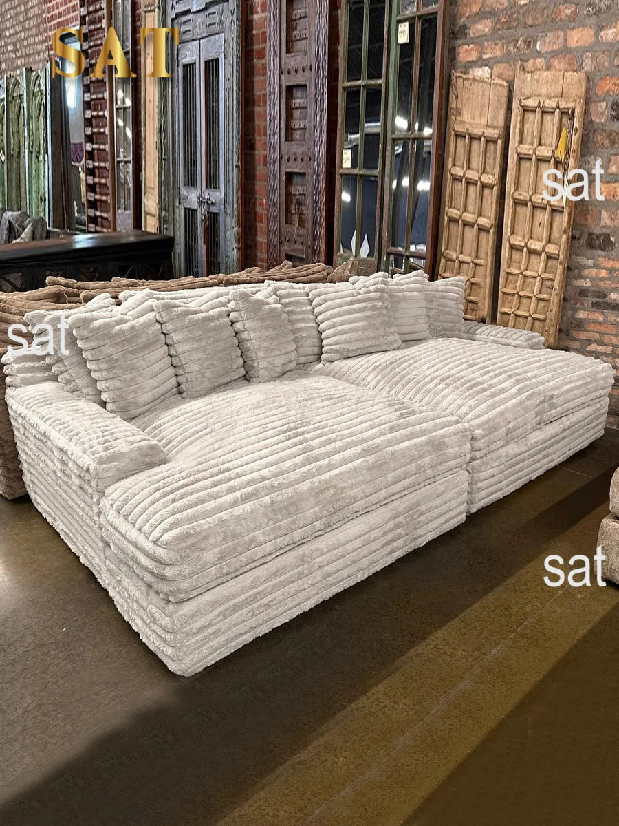 Thick striped corduroy single double sofa black gray white living room sofa