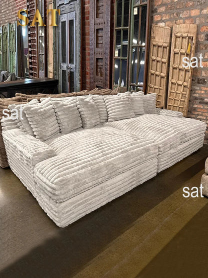 Thick striped corduroy single double sofa black gray white living room sofa