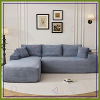 95" Modular Sectional Sofa L Shaped Couch for Living Room, Fluffy Corduroy Deep Seat with Chaise, Grey No Assembly