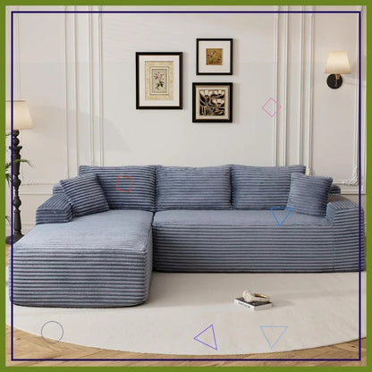 95" Modular Sectional Sofa L Shaped Couch for Living Room, Fluffy Corduroy Deep Seat with Chaise, Grey No Assembly