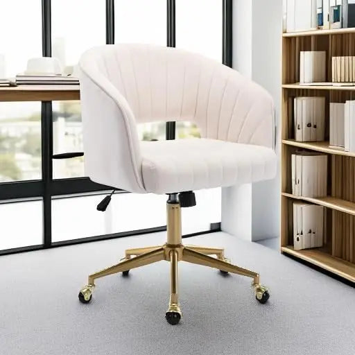 Home Office Chair Swivel Velvet Desk Chair Accent Armchair Upholstered Modern Tufted Chairs with Gold Base for Girls Women