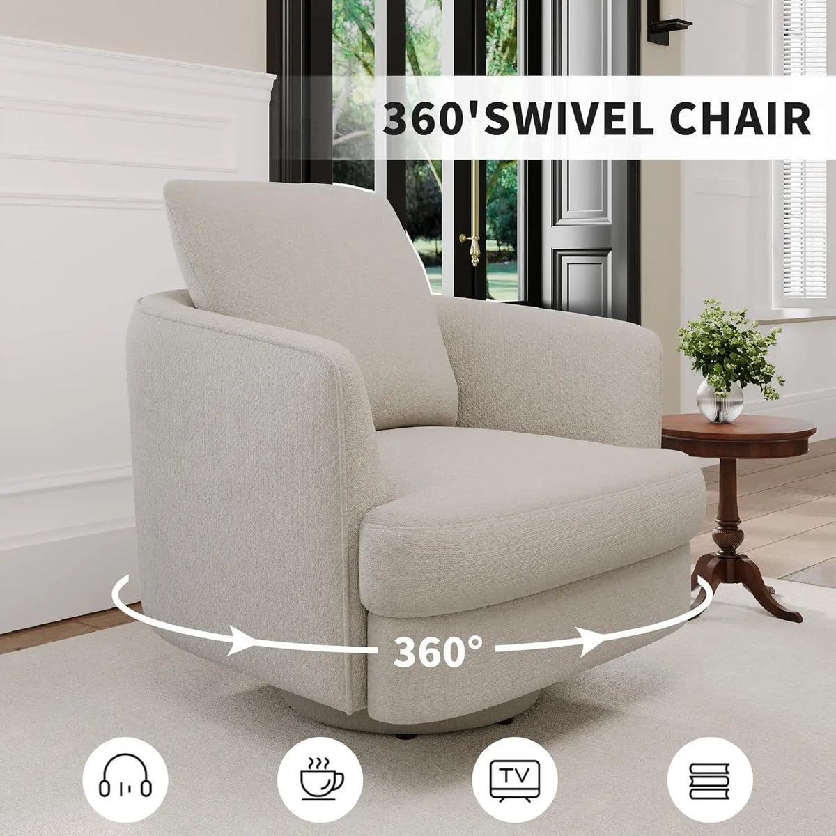 Swivel Accent Chair,Modern 360 °Swivel Barrel Chair, Oversized Armchair with Curve Back and Soft Cushion, Customized