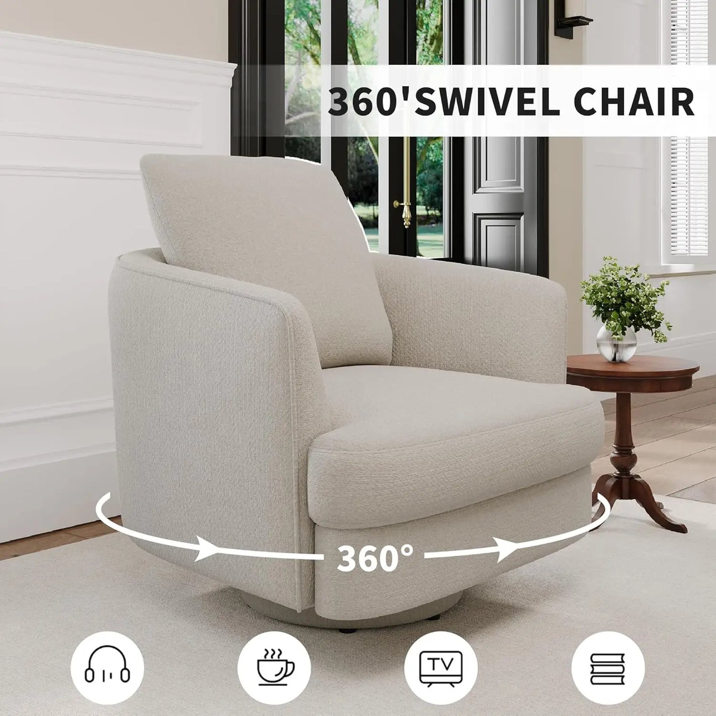 Swivel Accent Chair,Modern 360 °Swivel Barrel Chair, Oversized Armchair with Curve Back and Soft Cushion, Customized