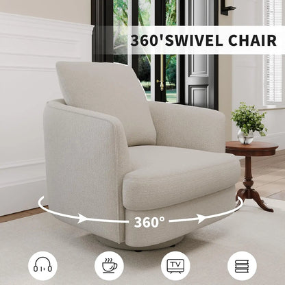 Swivel Accent Chair,Modern 360 °Swivel Barrel Chair, Oversized Armchair with Curve Back and Soft Cushion, Customized