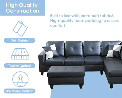 Sectional Couch for Living Room Furniture Sets,Black Leather Sectional Sofa L Shape Couch