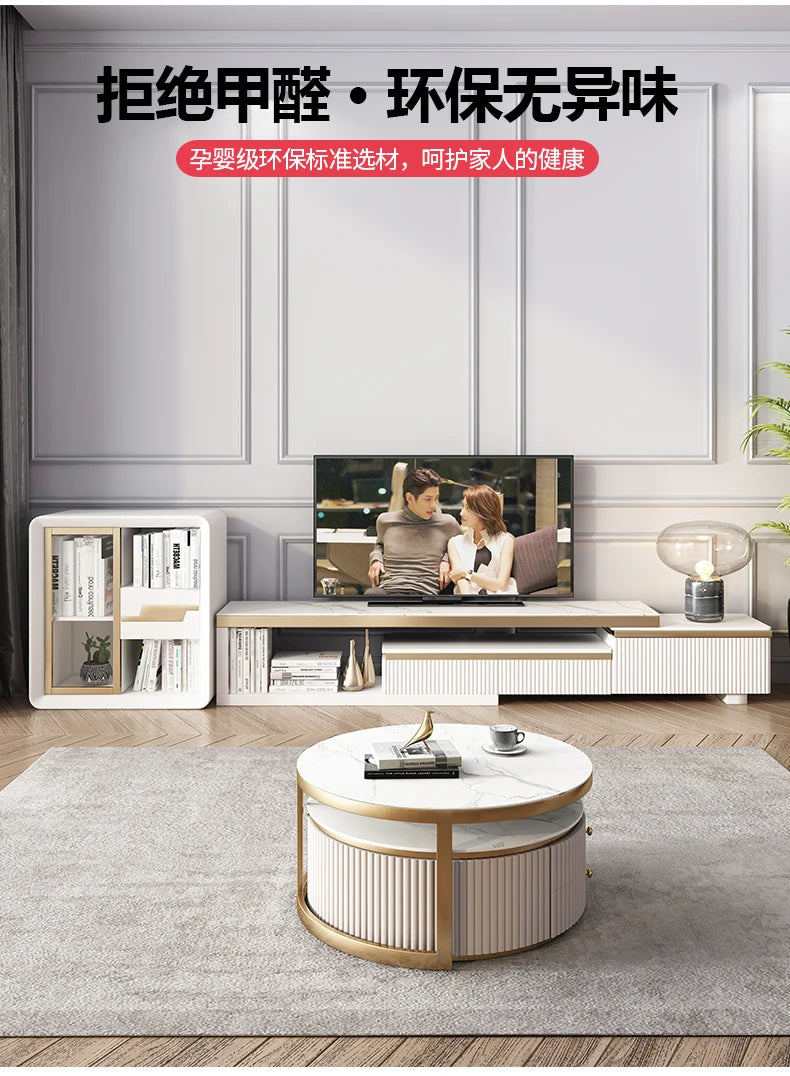LXLight luxury rock slab coffee table Nordic simple modern round telescopic size coffee table