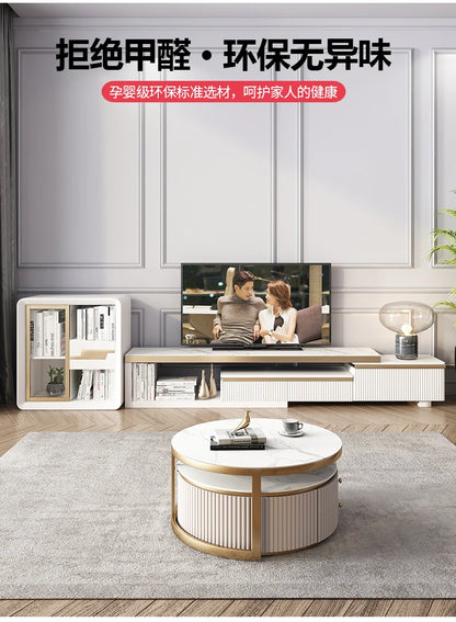 LXLight luxury rock slab coffee table Nordic simple modern round telescopic size coffee table