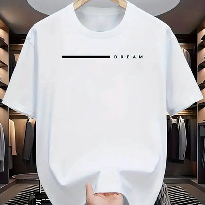 Men's summer 100 cotton fashionable casual loose plus size dream letter printed sports round neck short sleeved T-shirt top