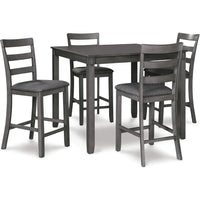Signature Design by 5 Piece Dining Room Set, Includes Table & 4 Ladderback Barstools, Wood, Gray