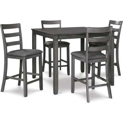 Signature Design by 5 Piece Dining Room Set, Includes Table & 4 Ladderback Barstools, Wood, Gray
