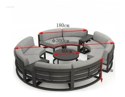 Outdoor Waterproof Sun Protection Garden Sofas Curved Outdoor Sofa Aluminum Alloy Courtyard Villa Reception Sofa Coffee Table Z