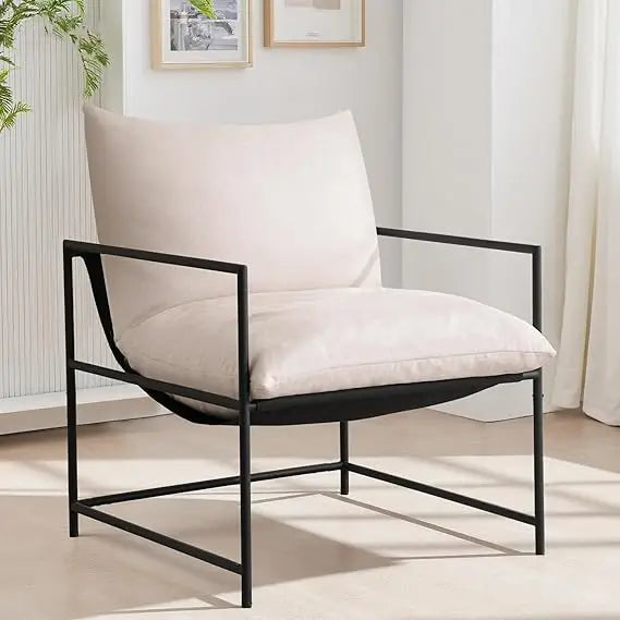 Sling Accent Chair with Metal Frame, Modern Armchair with Memory Foam Cushion, Comfy Lounge Chair for Living Room Bedroom Balcon
