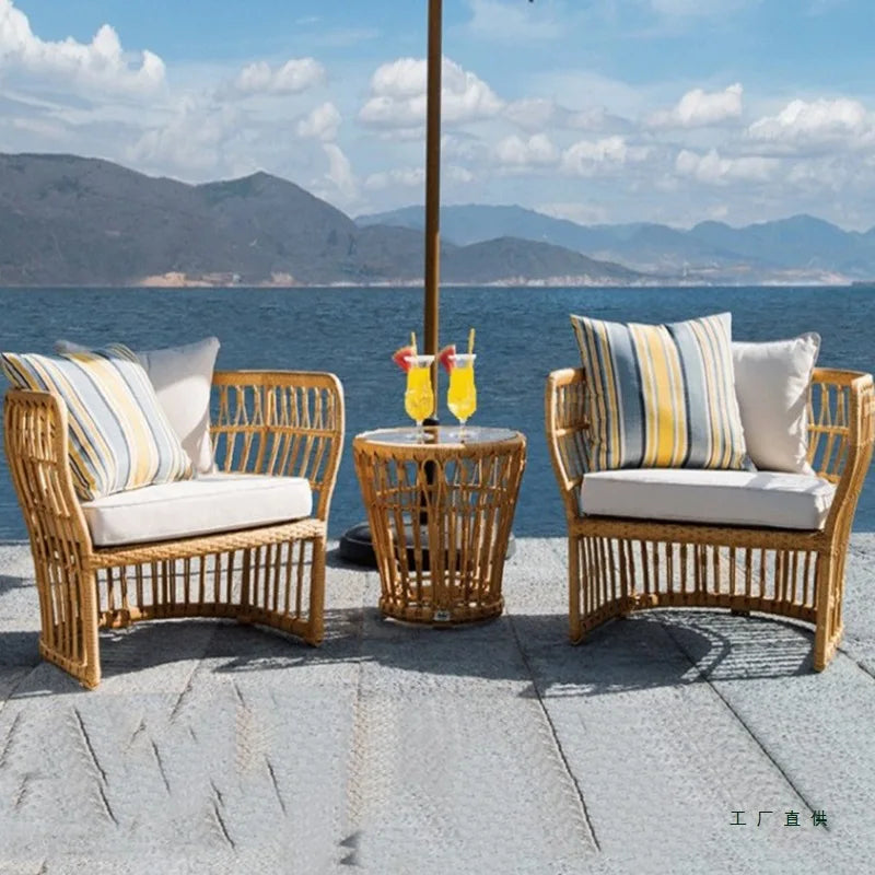Outdoor rattan sofa terrace courtyard sun room leisure rain and sun protection sofa furniture balcony soft rattan chair sofa