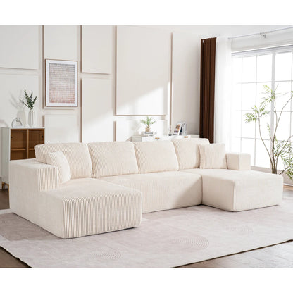Living Room Boneless Modular Sofa, Corduroy Fabric, Modern U-shaped Leisure Sofa, High-density Sponge, No Assembly, for Home