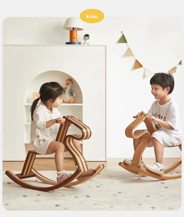 Solid wood color matching parent-child rocking horse chair Nordic light luxury toy birthday gift adults can sit
