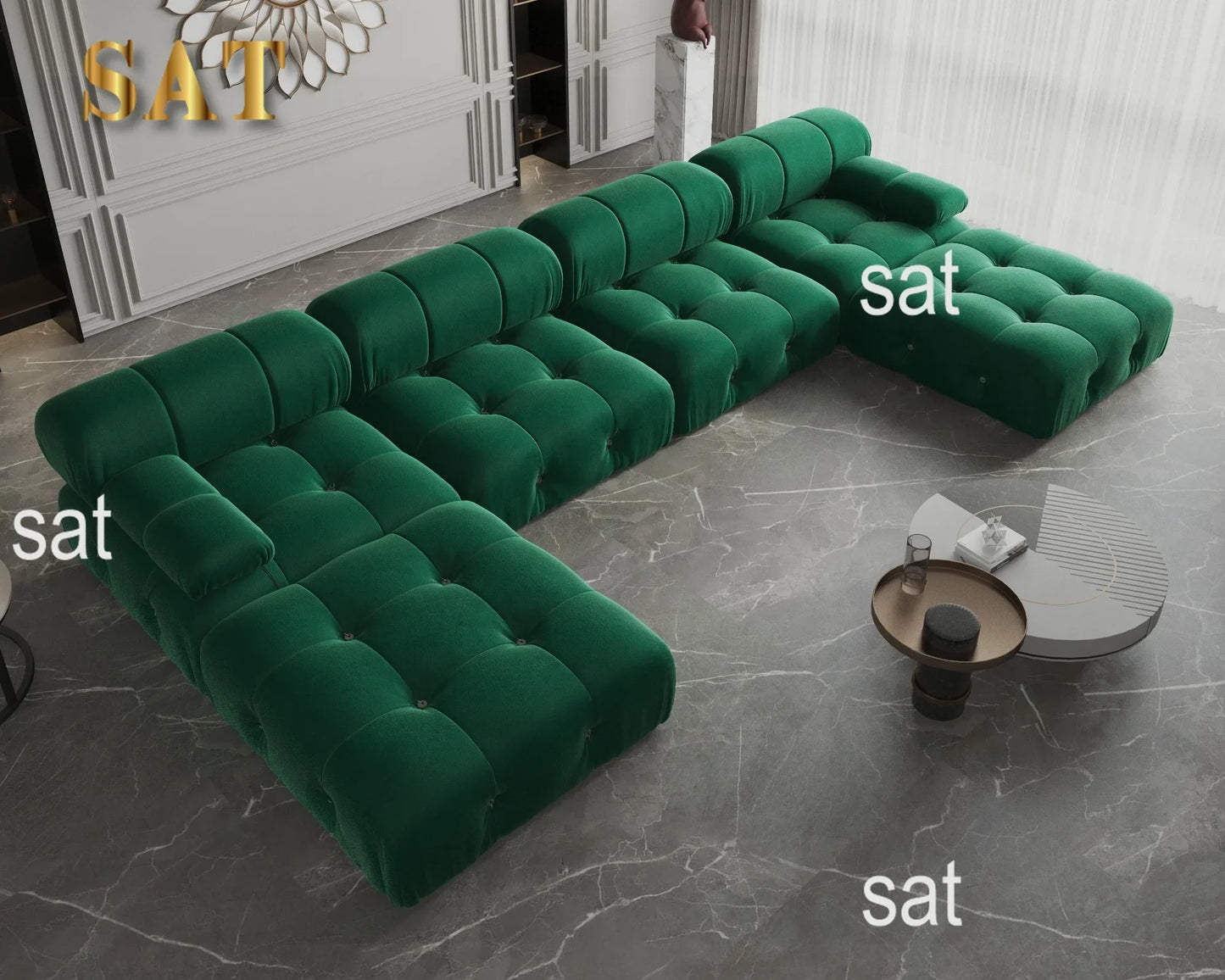 A For ATUNUS Popular Design Corner Modular Sectional Sofa Artistic High Fashion Velvet Fabric U Shape Couch For Hotel