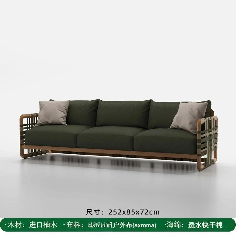 Outdoor solid wood sofa villa terrace rattan chair leisure combination furniture