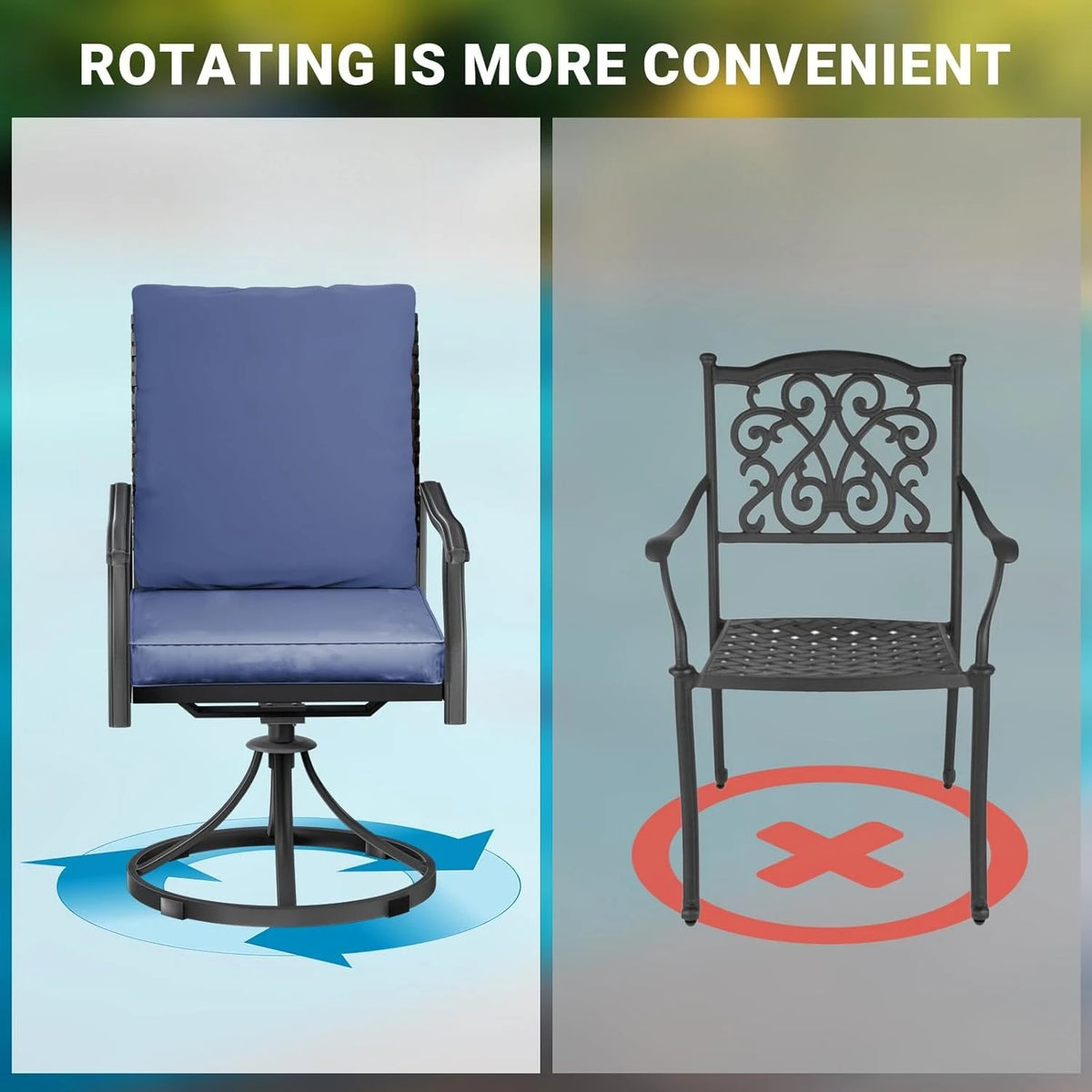 5 Piece Outdoor Patio Dining Set with 4 Swivel Dining Chairs & 1 Large Round Dining Table,Bistro Furniture Set , Customized