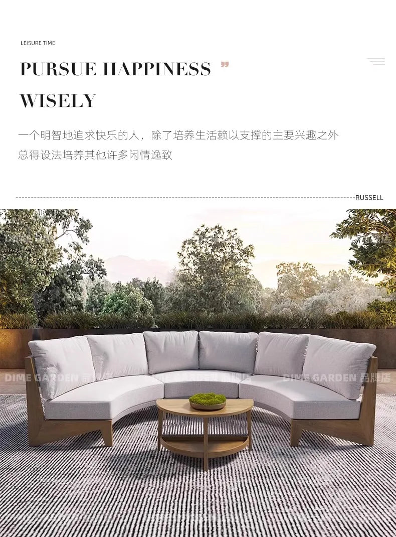 Outdoor circular sofa, rattan woven outdoor courtyard garden, villa restaurant, outdoor booth, anti-corrosion teak furniture