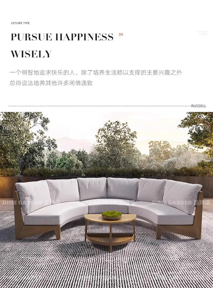 Outdoor circular sofa, rattan woven outdoor courtyard garden, villa restaurant, outdoor booth, anti-corrosion teak furniture