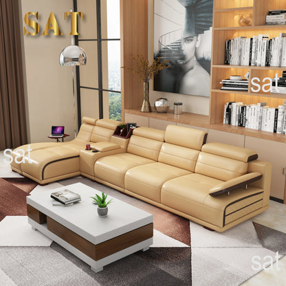 -Modern Living Home Furniture With Bluetooth Speaker L Shape Leather Sofa High Quality Living Room Sofa Combination