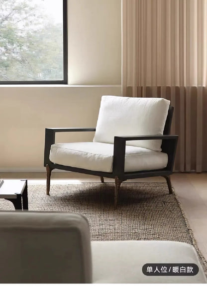Retro Style Single Sofa Chair for Living Room with Solid Wood Frame Comfortable Lounge Seat