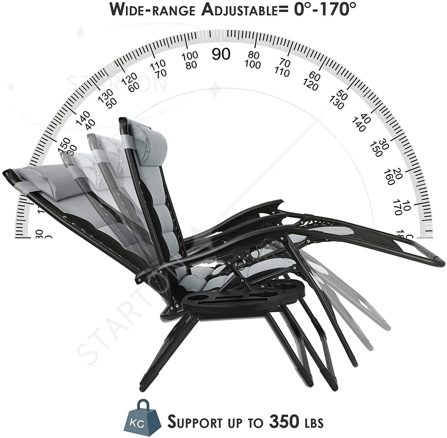 160kg Outdoor Folding Lounge Chair  Patio Chaise Lounge Recliner Adjustable Headrest &Cup Holder Outside Reclining