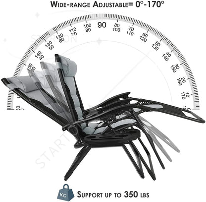 160kg Outdoor Folding Lounge Chair  Patio Chaise Lounge Recliner Adjustable Headrest &Cup Holder Outside Reclining