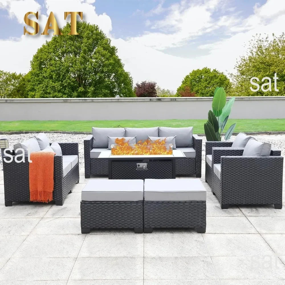 # Outdoor Furniture Sets Outdoor Propane Fire Pit Table Patio Furniture Set No-Slip Cushions And Waterproof Covers #