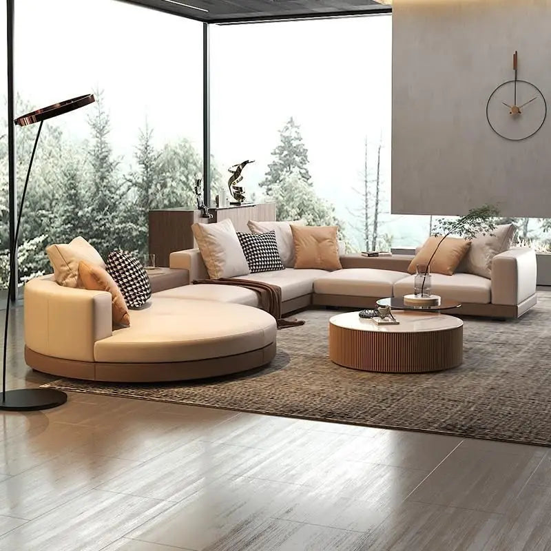 minimalist leather cloth sofa light luxury living room large flat-floor villa designer arc special-shaped sofa color matching