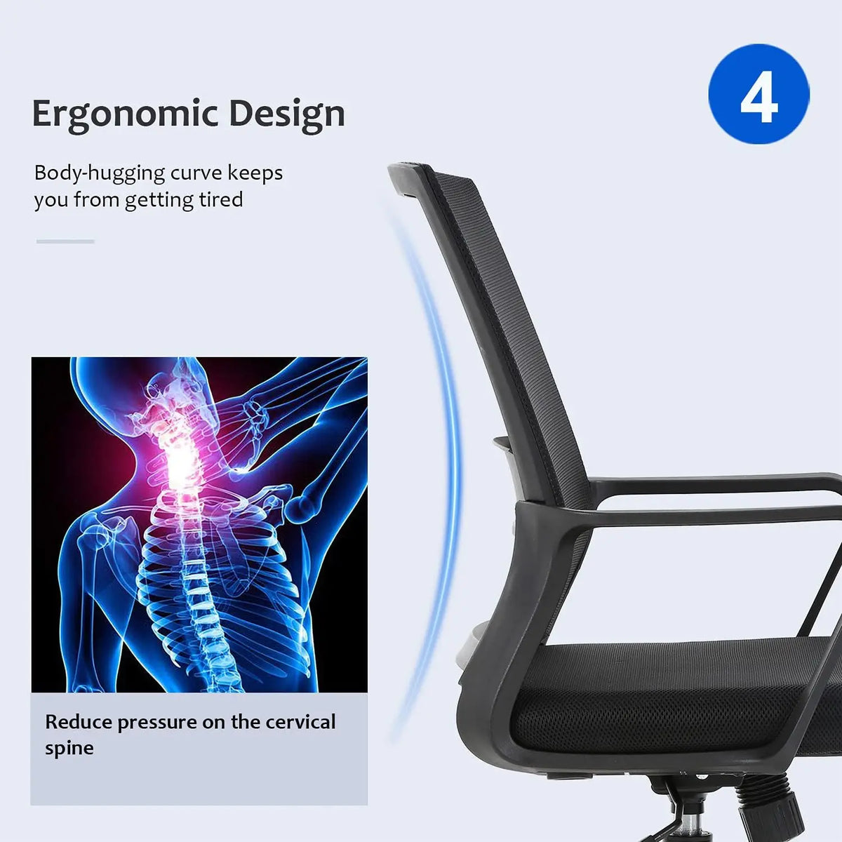 Ergonomic Mesh Office Chair with Lumbar Support, Adjustable Height and Armrests, Black