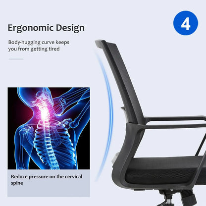 Ergonomic Mesh Office Chair with Lumbar Support, Adjustable Height and Armrests, Black