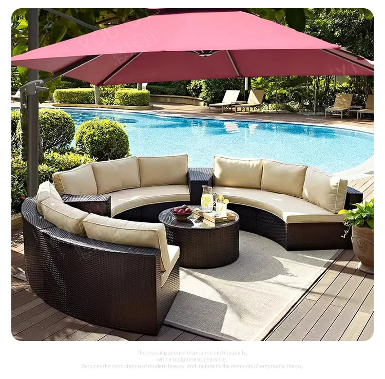 Outdoor sofa combination garden terrace leisure rattan circular courtyard outdoor open-air rattan chair sun room rattan sofa
