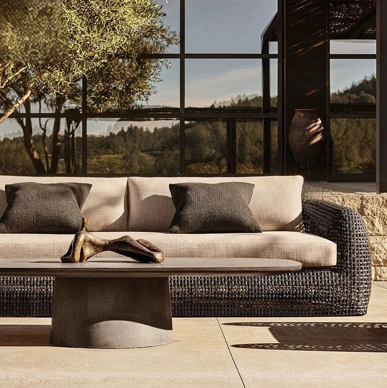 Garden Sofa Set PE Wicker Aluminum Frame Sofas Villa Living Room Furniture  Rattan Woven Outdoor L Shape Combinational Couch