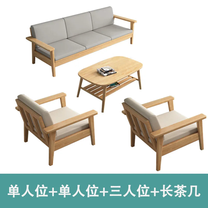 Solid wood sofa simple modern living room small apartment three-person winter and summer dormitory bed and breakfast sofa
