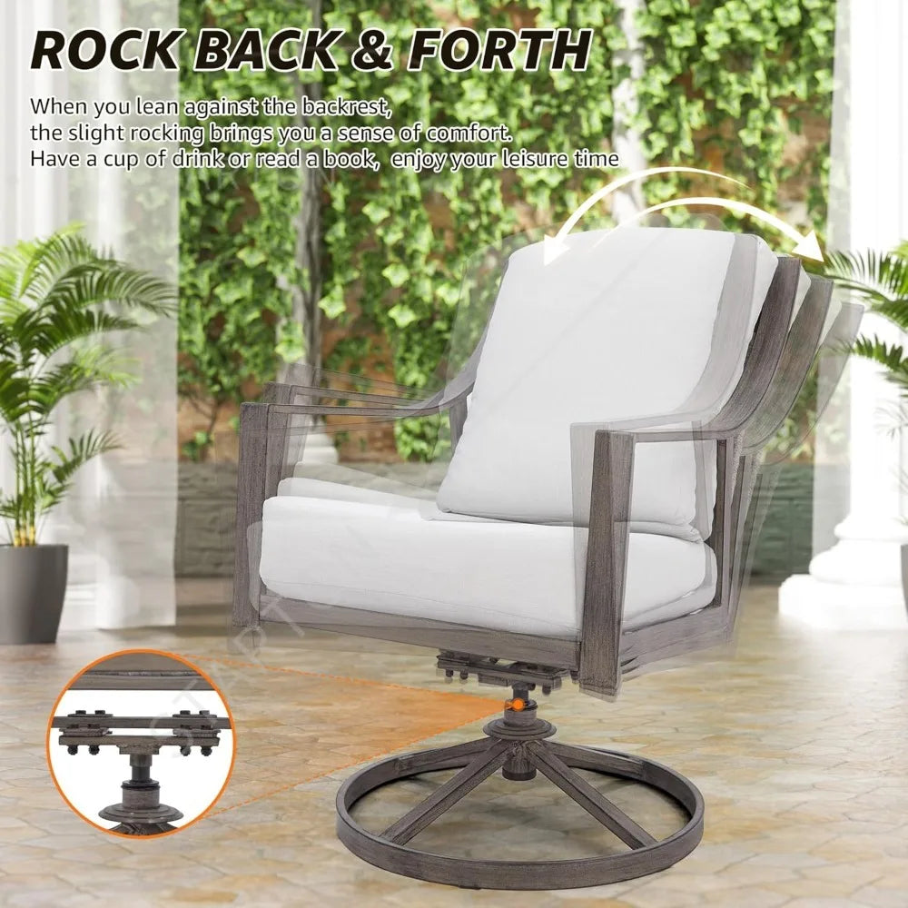 4pcs Patio Swivel Rocking Chairs and 38’’ Round Dining Table with 1.65’’ Umbrella Hole，5-Piece Outdoor Patio Dining Set