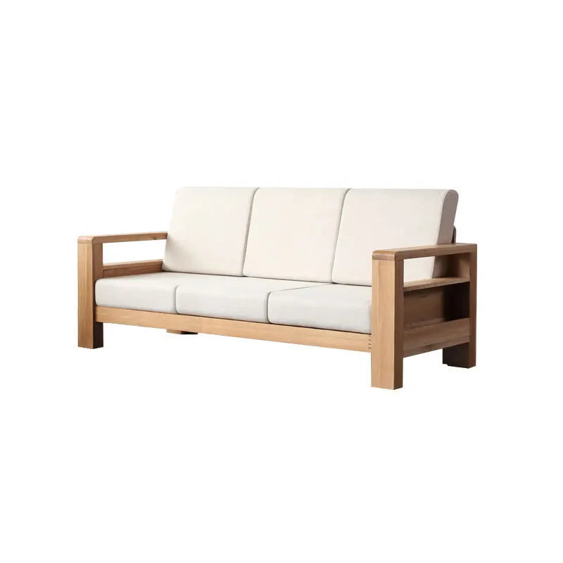 High backrest three-person sofa solid wood new Chinese three-person oak sofa living room log wind