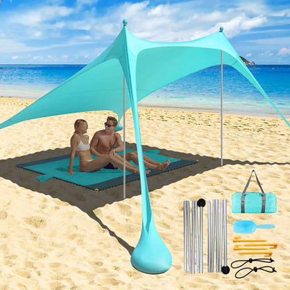 Family Beach Sunshade 2M*2.1M Large Area Lightweight Sun Shade Tent With Sandbag UPF50+ UV Large Portable Beach Canopy