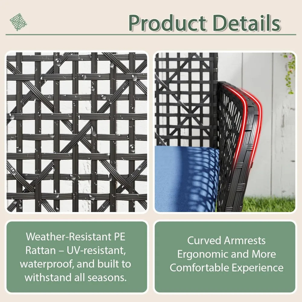 4-Piece Patio Furniture Set, Weather-Resistant Rattan Patio Conversation Set with Two-Tier Coffee Table, Upholstered Openwork