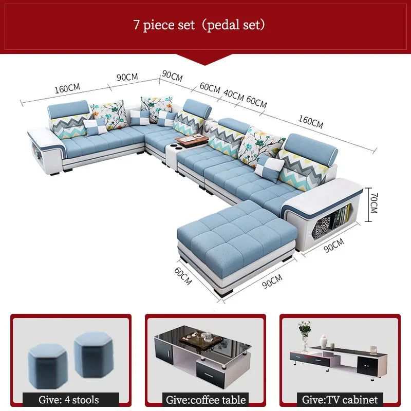 For living room minimalist modern large unit furniture set combination cotton and linen 2024 new technology fabric sofa