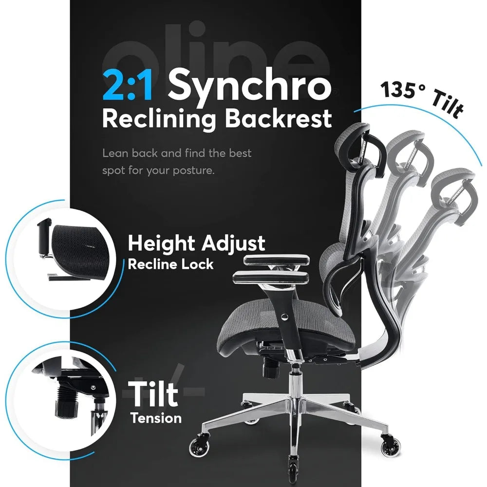Ergonomic Office Chair with Adjustable Armrests, Lumbar Support, and Mesh Material