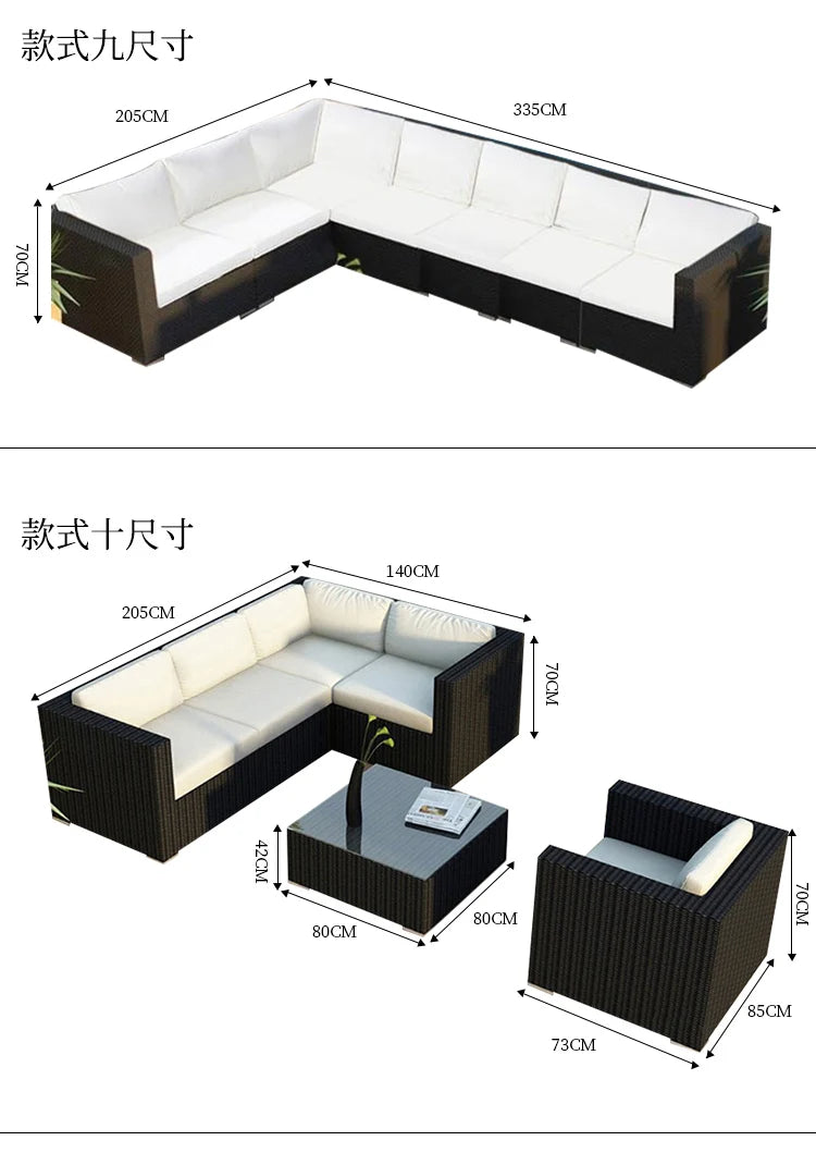 Terrace Modern Garden Sofas Outdoor Combination Courtyard Nordic Garden Sofas Waterproof Pe Rattan Furniture Sofá Jardín MHHYSF