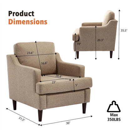 Mid-Century Accent Chair Modern Linen Fabric Armchair for Living Room,Comfy Upholstered Reading Chairs, Customized