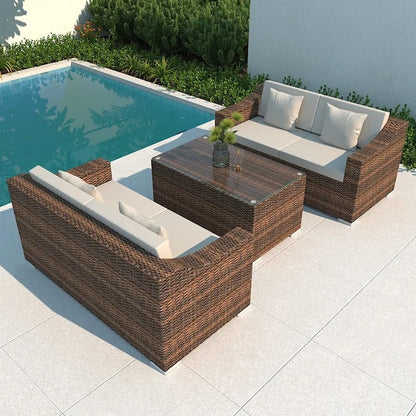 Courtyard terrace balcony three-person leisure living room sofa combination, rattan sofa