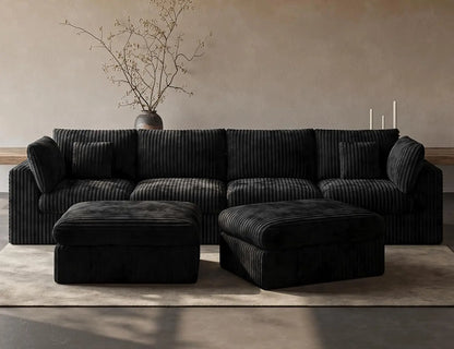 148” Cloud Sectional Couches for Living Room, Modular U Shaped Sofa with Ottoman, Deep Seat Chenille Sectional for, Customized
