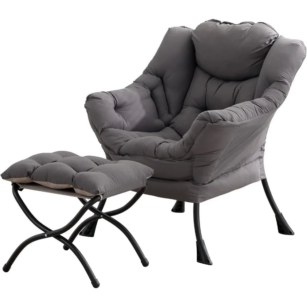 lazy chair with ottoman, modern large accent lounge chair, leisure sofa armchair with ottoman, reading chair with footrest for